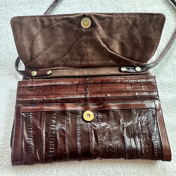 Vintage 70s Burgundy Red Eel Skin Leather Cross Body Purse &/or Clutch - Picture 8 of 12